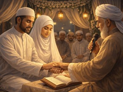 Ilustrasi prosesi pernikahan islami yang menekankan aspek kesakralan ikatan mitsaqan ghalizha sesuai tuntunan Rasulullah SAW.