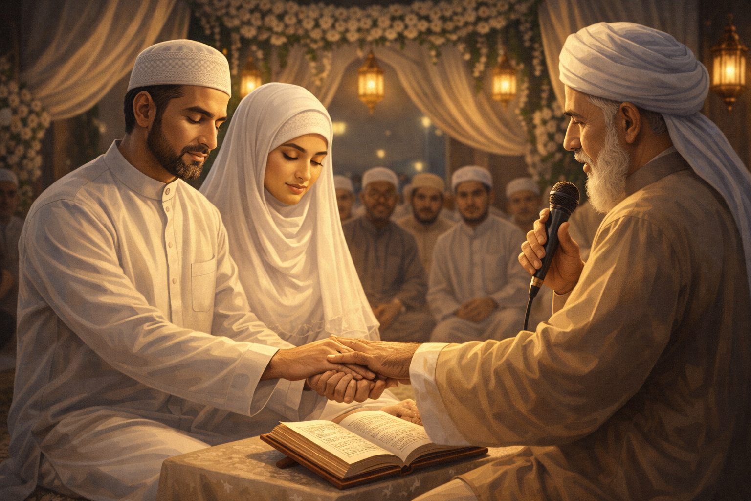 Ilustrasi prosesi pernikahan islami yang menekankan aspek kesakralan ikatan mitsaqan ghalizha sesuai tuntunan Rasulullah SAW.