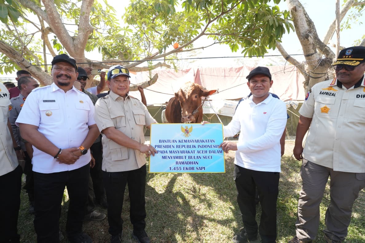 Mendagri Tito Karnavian menyerahkan bantuan sapi dari Presiden Prabowo kepada masyarakat Aceh/Foto: Humas Kemendag