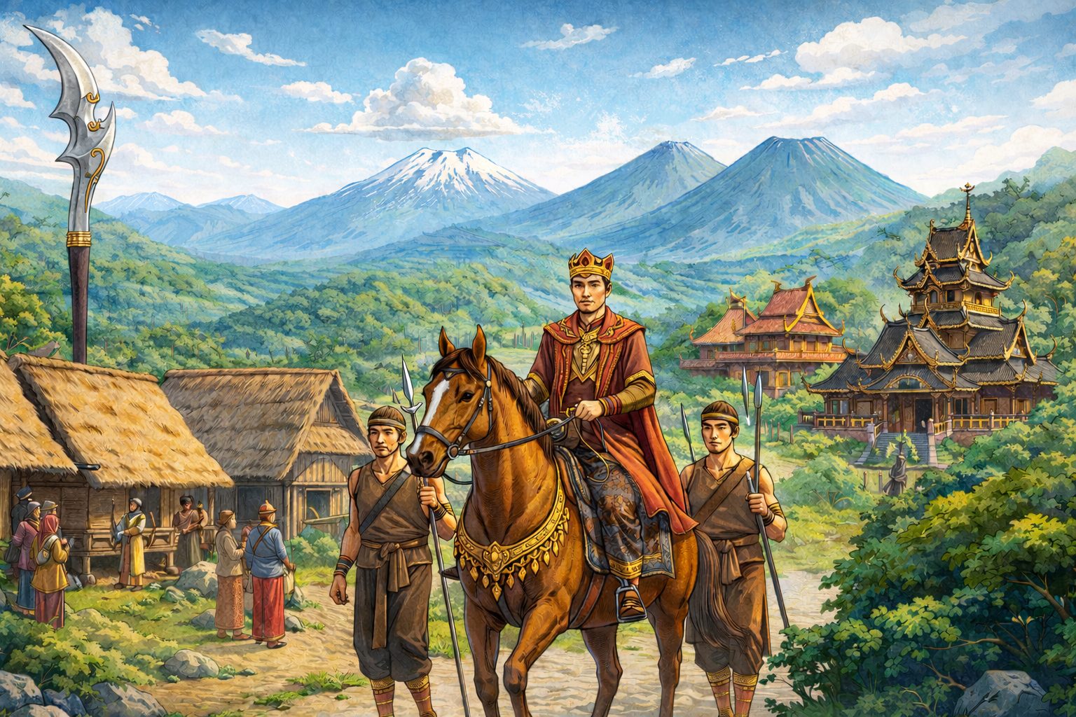 Ilustrasi Tiga Gunung Keramat di Jawa Barat, Gunung Salak, Ciremai, dan Galunggung yang diyakini sebagai daerah mandala atau tempat suci dan lokasi meditasi Raja Pajajaran Prabu Siliwangi/Ilustrasi: Indoragamnewscom