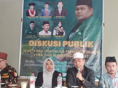 Dalam forum bertajuk "Kuota Haji 2024 dalam Perspektif Hukum Etika dan Kepentingan Umat" yang digelar di Kota Padang, Selasa, 17 Februari 2026, sejumlah elemen GP Ansor dan praktisi hukum menegaskan bahwa kebijakan pembagian kuota merupakan hak atribusi Menteri Agama/Foto: Eko Kurniawan/Indoragamnewscom