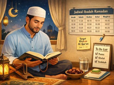 Ilustrasi persiapan diri jelang Ramadan dengan rutin membaca Al-Qur'an dan menyiapkan jadwal ibadah/Ilustrasi: Indoragamnewscom