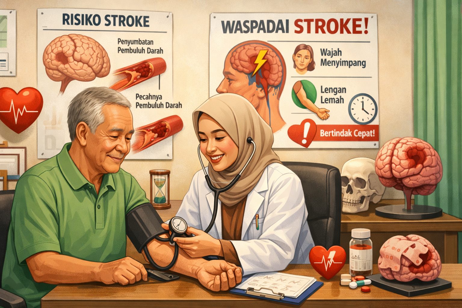 Ilustrasi pemeriksaan tekanan darah sebagai langkah pencegahan stroke
