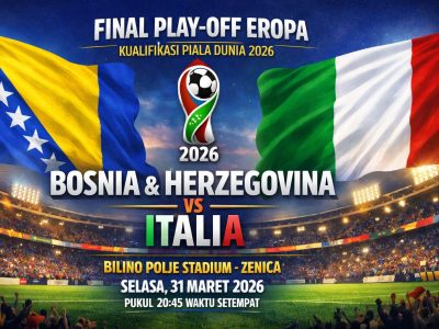 Bosnia dan Herzegovina vs Italia di final play-off Eropa kualifikasi Piala Dunia 2026 di Bilino Polje Stadium, Zenica, pada Selasa (31/03/2026) malam waktu setempat/Ilustrasi: Indoragamnewscom