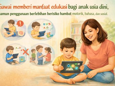 Gawai memberi manfaat edukasi bagi anak usia dini, namun penggunaan berlebihan berisiko hambat motorik, bahasa, dan sosial/Ilustrasi: Indoragamnewscom