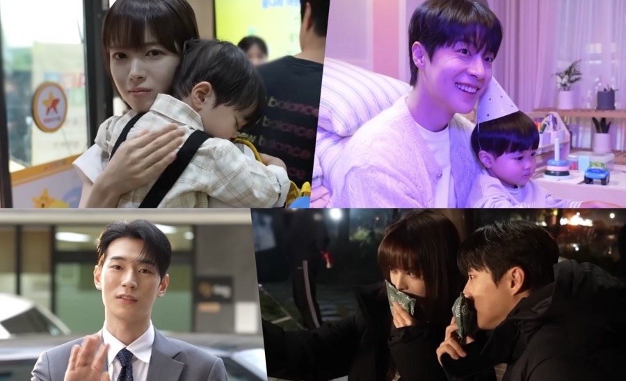 Roh Jeong Eui menggendong aktor cilik Park Yu Ho di sela syuting drama Our Universe