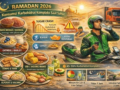 Menu sahur sehat kaya karbohidrat kompleks untuk menjaga fokus pengemudi saat berpuasa di jalan raya/Ilustrasi: Indoragamnewscom