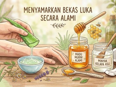 ILUSTRASI Berbagai bahan alami seperti lidah buaya, madu, dan minyak kelapa untuk membantu menyamarkan bekas luka pada kulit
