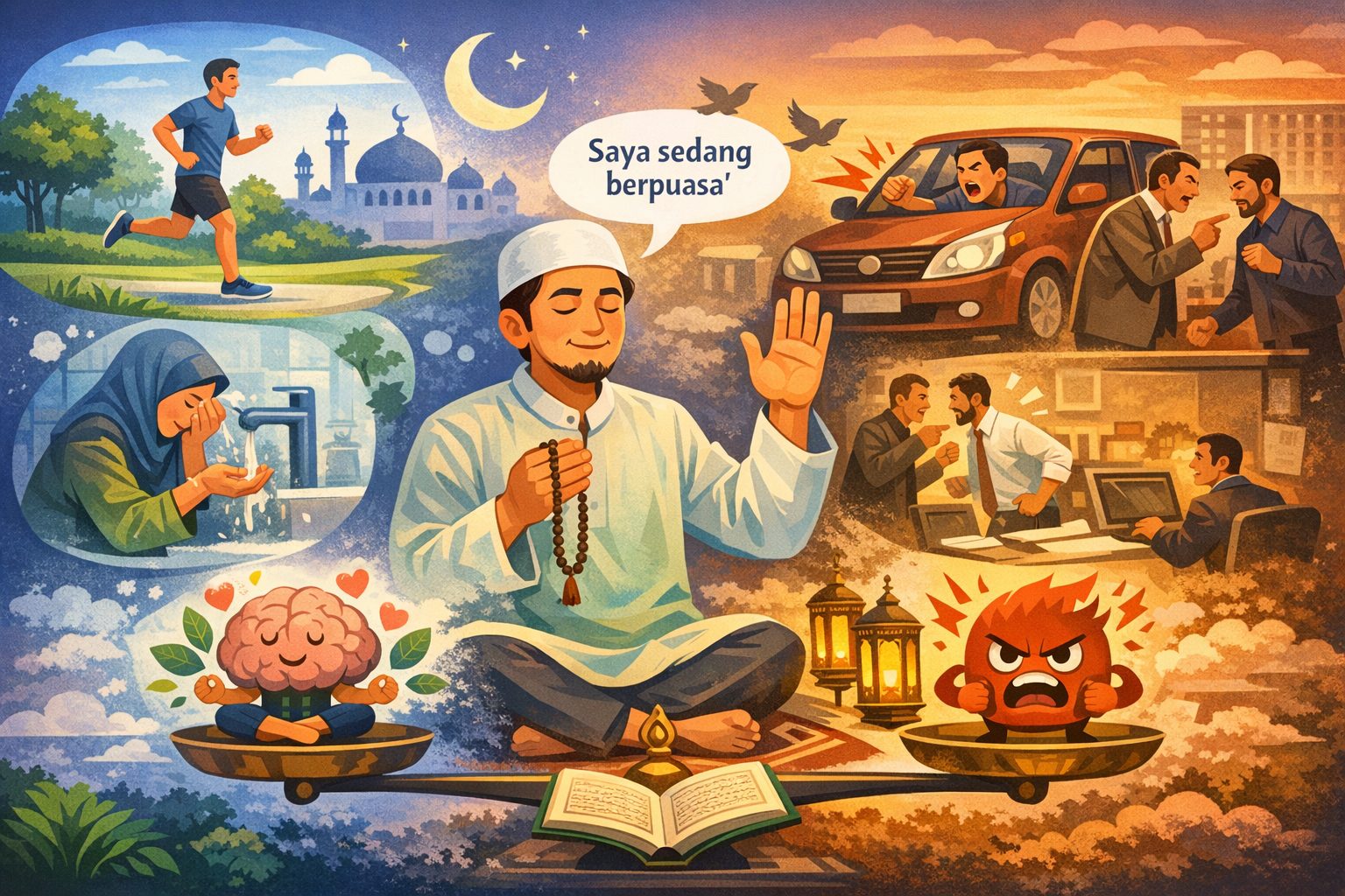Pengendalian diri saat melaksanakan puasa di bulan Ramadan/Ilustrasi: Indoragamnewscom