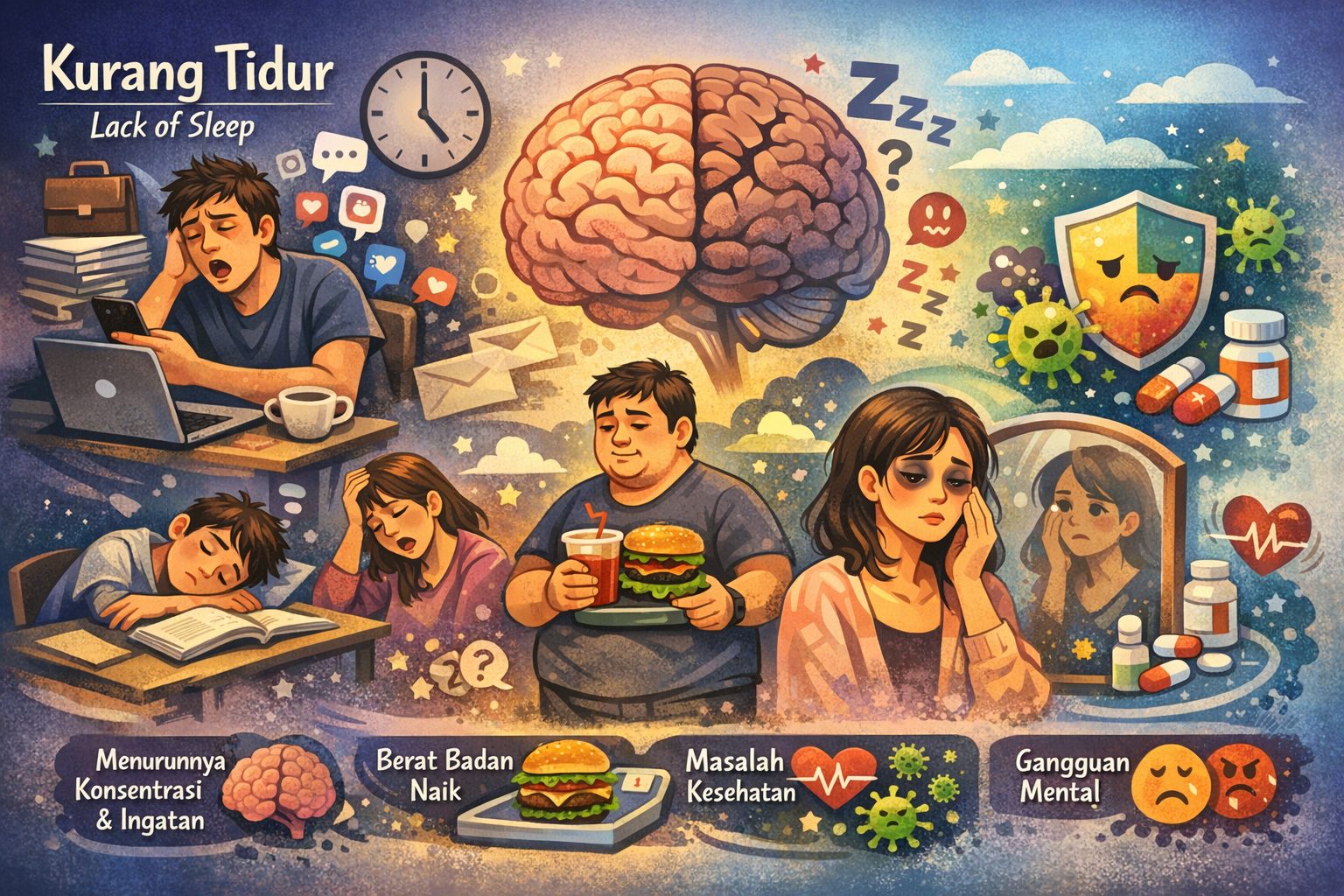 Kurang tidur sebabkan sulit konsentrasi, mudah lupa, berat badan naik, hingga risiko diabetes dan jantung