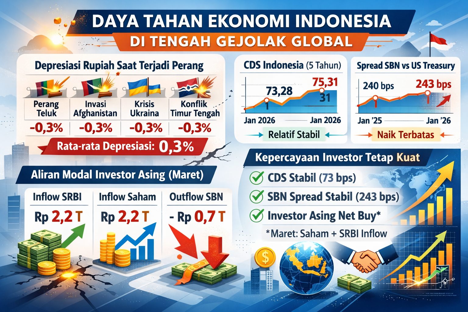 Menkeu Purbaya bantah rupiah hancur akibat perang Timur Tengah. Depresiasi hanya 0,3% dan investor asing masih masuk ke SRBI dan saham RI/Ilustrasi: Indoragamnewscom