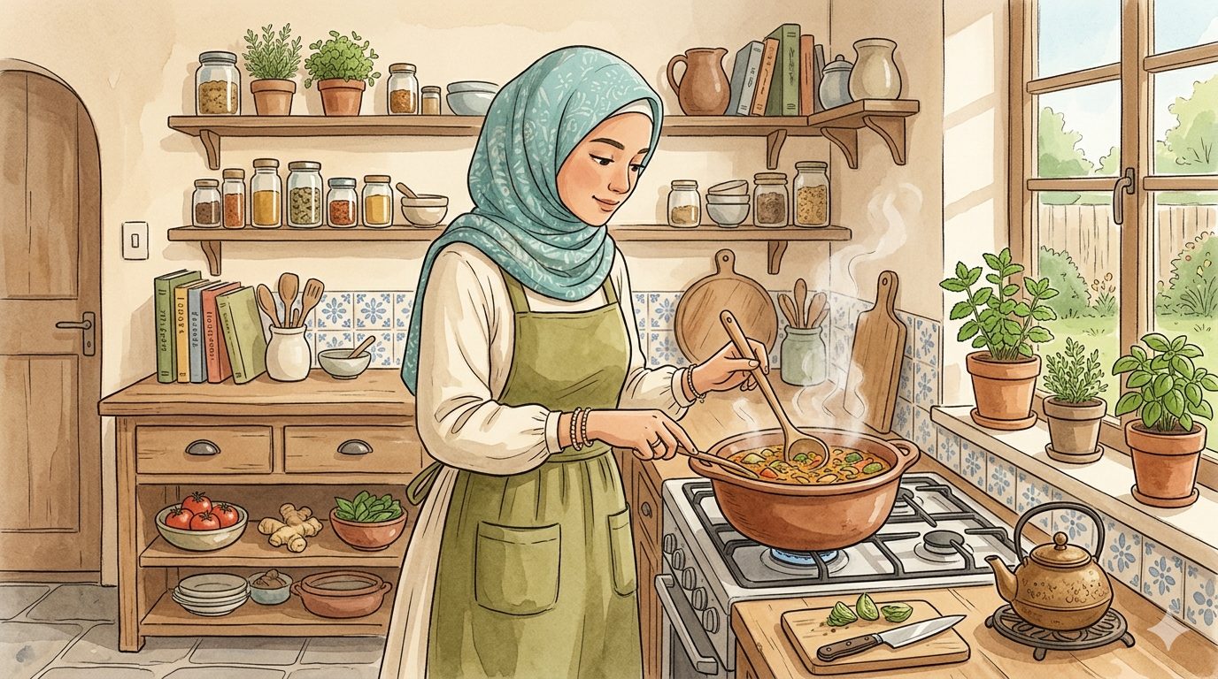 Memasak tidak hanya menyehatkan fisik, tapi juga mental. Cooking therapy terbukti membantu mengurangi stres, kecemasan, dan depresi melalui proses kreatif di dapur/Ilustrasi: Indoragamnewscom