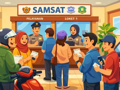 Ilustrasi pemilik kendaraan sedang melaukan pembayaran pajak tanpa KTP pemilik pefrtama di Kantor Samsat/Ilustrasi: Indoragamnewscom