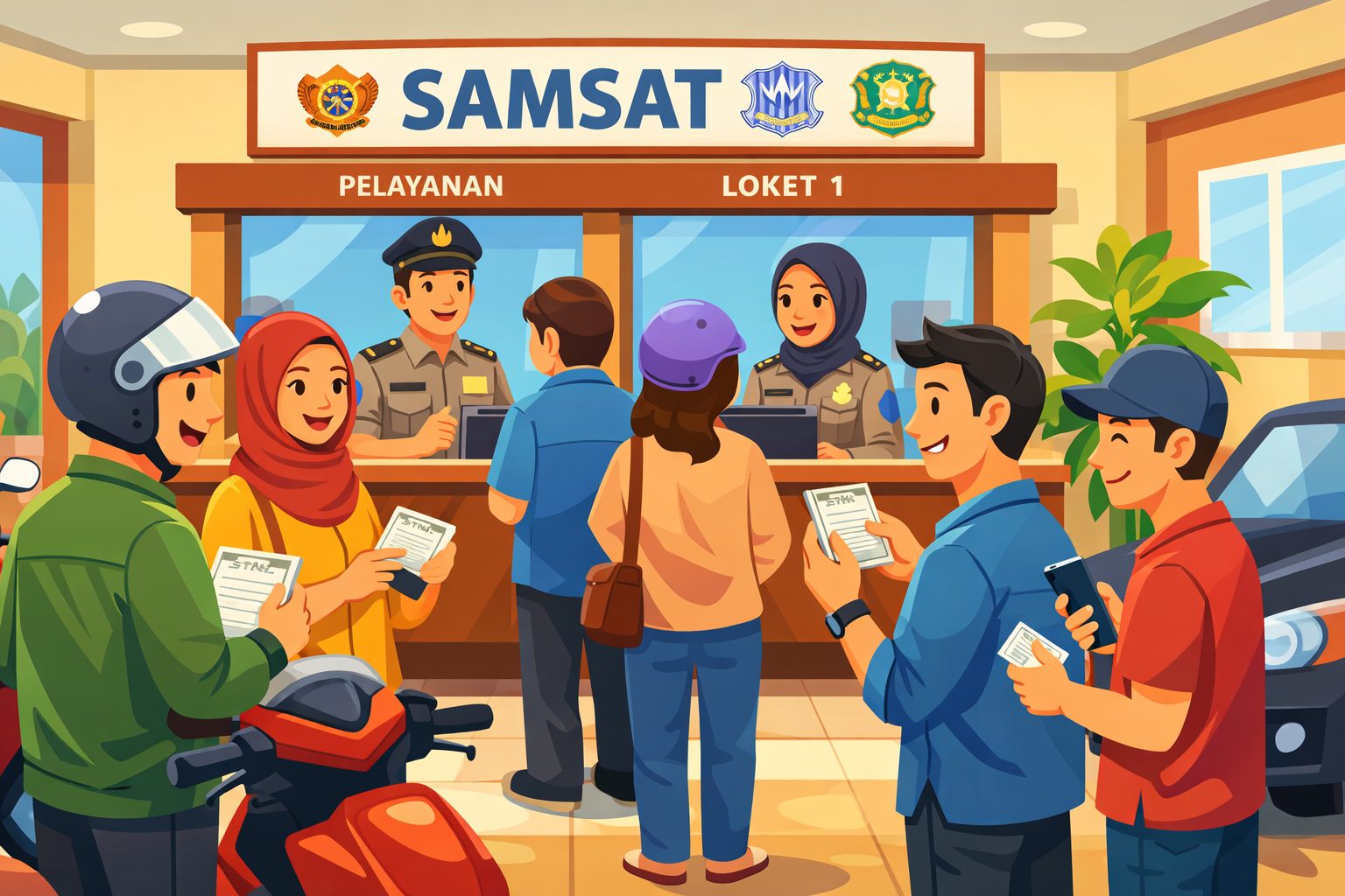 Ilustrasi pemilik kendaraan sedang melaukan pembayaran pajak tanpa KTP pemilik pefrtama di Kantor Samsat/Ilustrasi: Indoragamnewscom