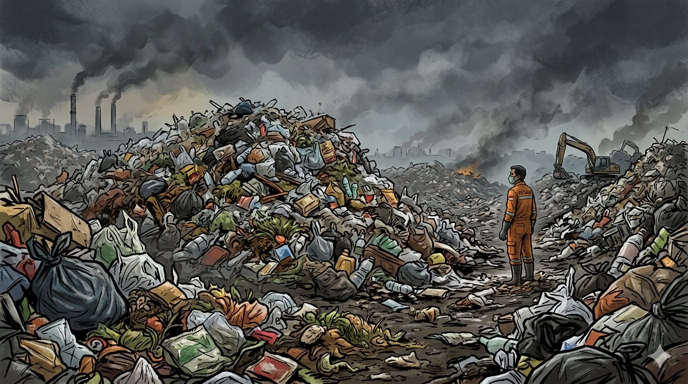 Menteri LH Hanif deklarasi darurat sampah nasional. 130.000 ton sampah per hari, baru 26 persen terkelola. Target open dumping dihentikan Agustus 2026.