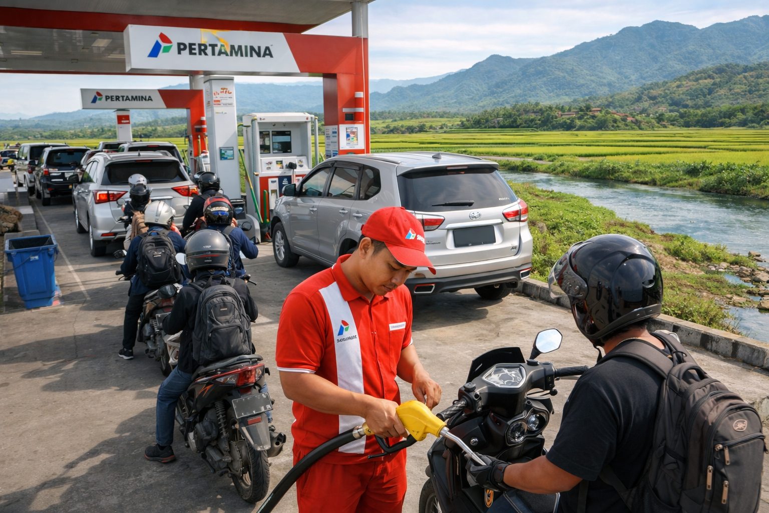 Aktivitas pengisian BBM di sebuah SPBU