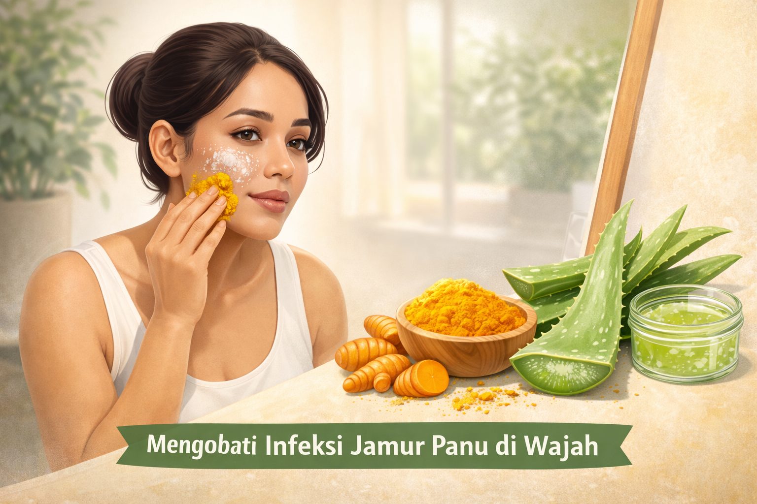 Menghilangkan panu di wajah secara alami menggunakan bahan seperti daun sirih, kunyit, dan lidah buaya/Ilustrasi: Indoragamnewscom