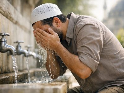 Seorang Muslim yang sedang berwudhu untuk meredam amarah yang bergejolak dalam dirinya/Ilustrasi: Indoragamnewscom