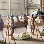 Upacara penghormatan militer terakhir jenazah prajurit TNI Satgas UNIFIL di Bandara Rafic Hariri Beirut.