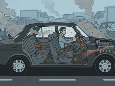 Polusi udara di dalam mobil sering dilupakan. VOC dari interior, emisi kendaraan sekitar, hingga kebocoran gas buang bisa mengancam kesehatan/Ilustrasi: Indoragamnewscom