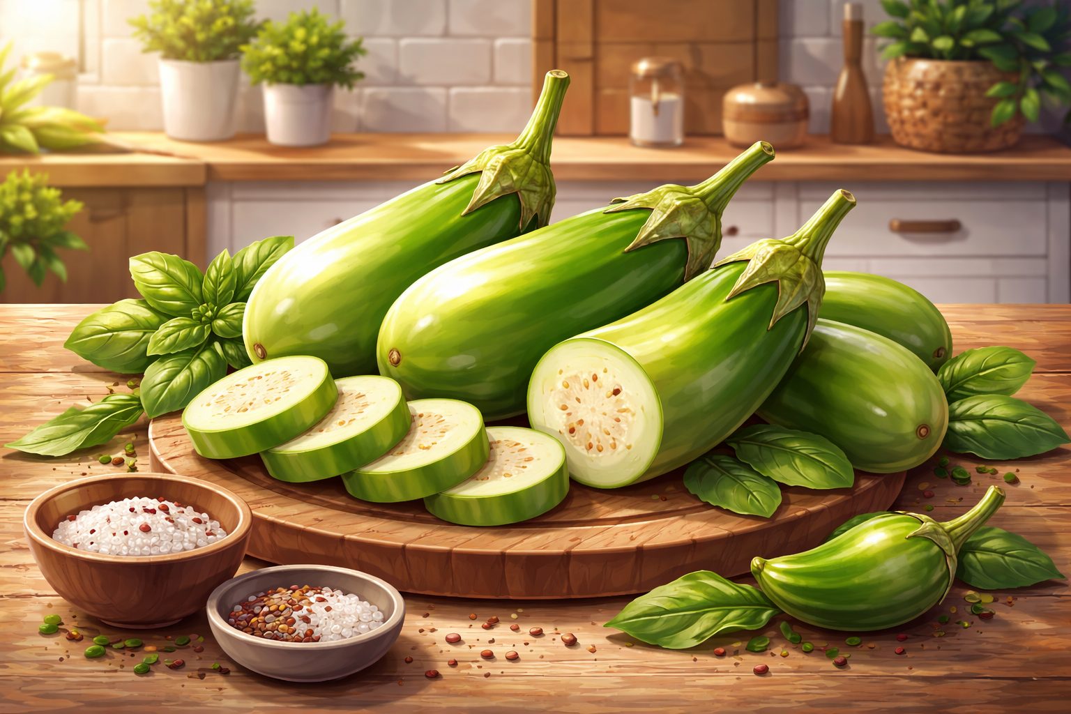 Terong hijau kaya vitamin A, B kompleks, E, K, kalsium, dan antioksidan. Manfaatnya dari jaga pencernaan, tulang, otak, hingga cegah kanker/Ilustrasi: Indoragamnewscom