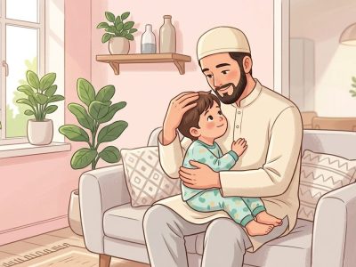 Seorang ayah sedang menggendong dan membelai seorang anak kecil dengan penuh kasih sayang. Menunjukkan kelembutan kepada anak-anak/Ilustrasi: Indoragamnewscom