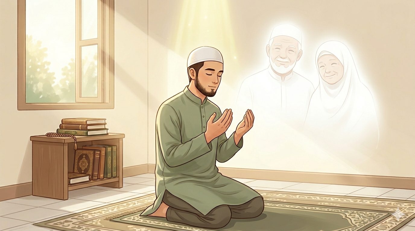 Rasulullah menjelaskan empat cara berbakti kepada orang tua yang telah wafat: mendoakan, meminta ampun, memenuhi janji, menjaga silaturahim keluarga, dan memuliakan teman dekat/Ilustrasi: Indoragamnewscom
