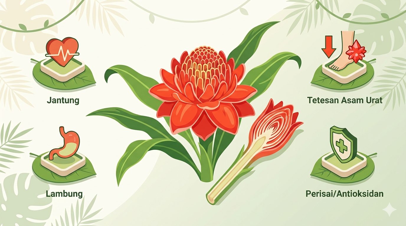 Kecombrang terbukti ilmiah menurunkan asam urat 30 persen, menghambat enzim xantin oksidase, dan memiliki antioksidan kategori sangat kuat. Berikut rincian riset terbarunya/Ilustrasi: Indoragamnewscom