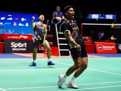 Fajar Alfian/Muhammad Shohibul Fikri ke final Singapore Open 2026 usai menang 21-4 di gim kedua atas juara All England asal China. Final hadapi ganda India/Foto: Media PBSI