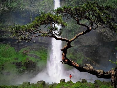 Curug Ciparay di Tasikmalaya menawarkan air terjun kembar setinggi 55 dan 75 meter.