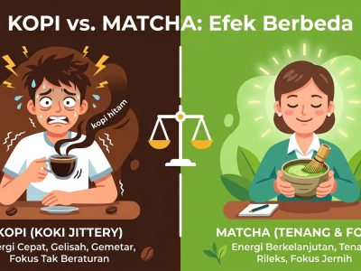 Matcha disebut lebih unggul dari kopi dan teh hijau biasa untuk anti-penuaan. Kadar antioksidannya tinggi, plus prebiotik untuk usus sehat.