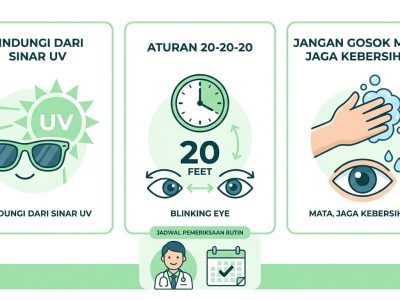 Tips jaga kesehatan mata: aturan 20-20-20, pakai kacamata hitam, dan hindari menggosok mata/Ilustrasi: Indoragamnewscom