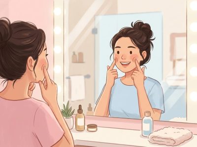 Seorang perempuan melakukan senam wajah dengan gerakan untuk mengecilkan pipi tembem/Ilustrasi: Indoragamnewscom