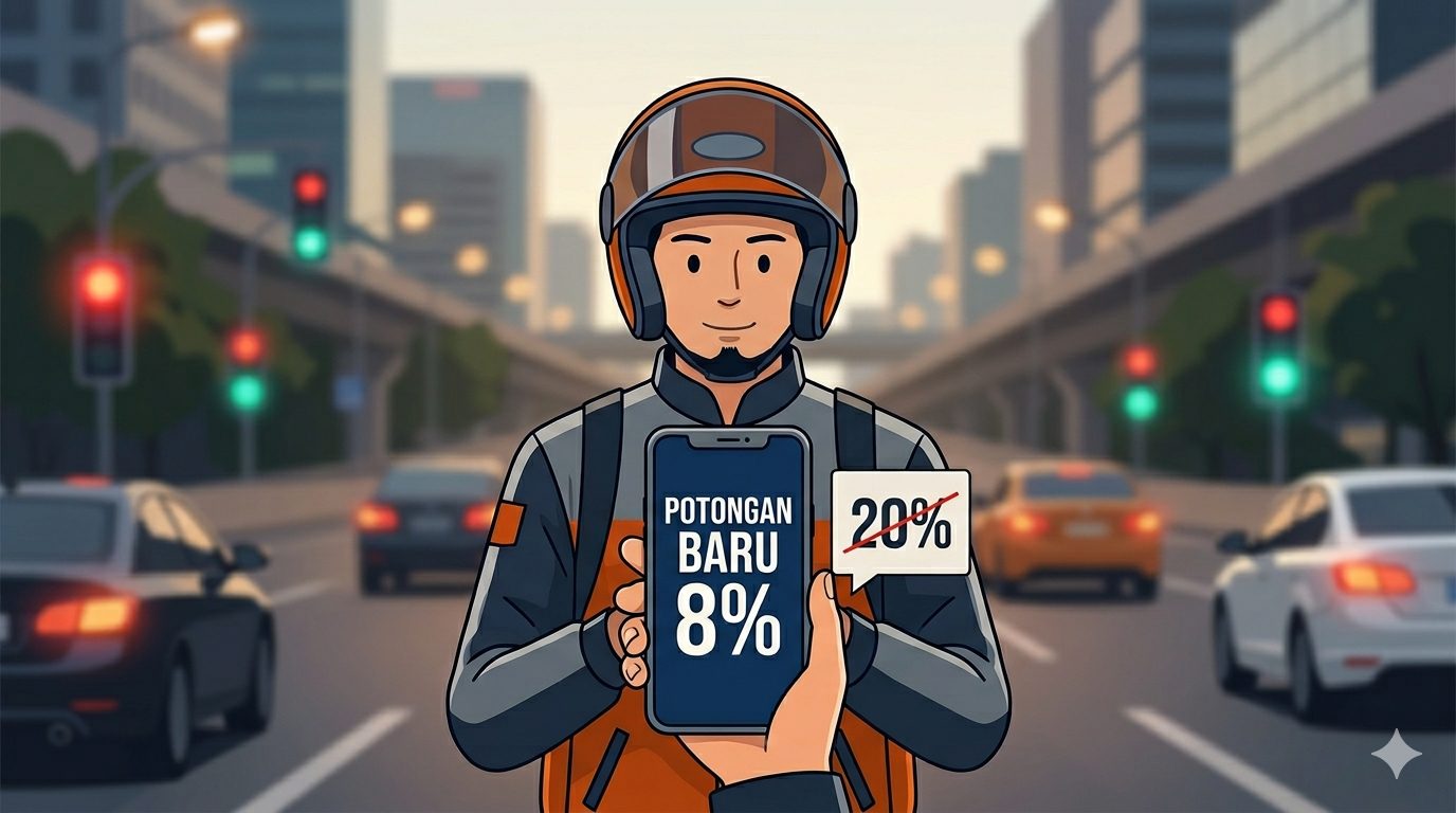 Potongan ojol turun dari 20% jadi 8% lewat Perpres 27/2026. Komisi V DPR janji awasi aplikator. Pengemudi dapat jaminan kecelakaan dan BPJS.