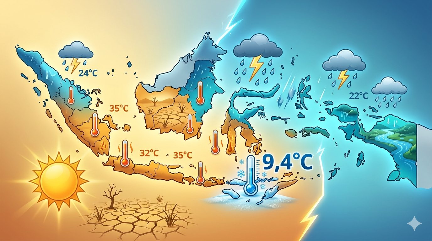BMKG catat suhu 9,4°C di Manggarai NTT saat kemarau mulai melanda selatan Indonesia. Hujan lebat masih terjadi di Sumbar 128 mm/hari, Kaltim 108 mm/hari/Ilustrasi: Indoragamnewscom