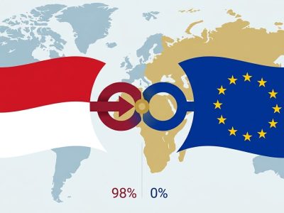 Pemerintah targetkan ratifikasi IEU-CEPA rampuh paruh kedua 2026. Perjanjian hapus 98 persen tarif dan buka akses nol persen untuk ekspor Indonesia ke Eropa/Ilustrasi: Indoragamnewscom