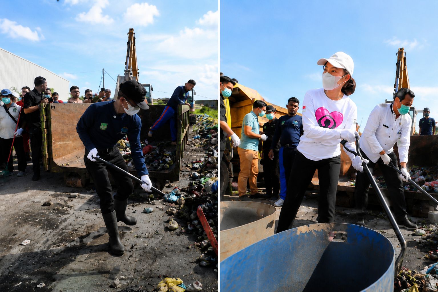 Wali Kota Batam, Amsakar Achmad, bersama Wakil Wali Kota Batam, Li Claudia Chandra, ikut membersihkan sampah dalam peringatan Hari Lingkungan Hidup Sedunia Tingkat Kota Batam Tahun 2026/Foto: Humas Pemko Batam