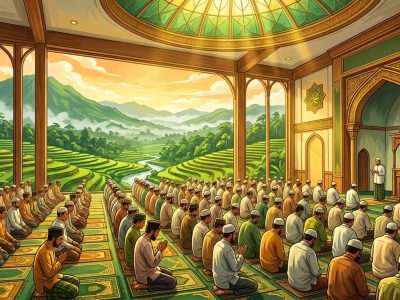 Suasana sholat jumat di sebuah mesjid/Ilustrasi: Indoragamnewscom/Gemini